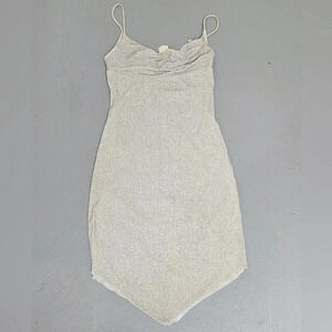 Wet Seal y2k Ivory Glitter Retro Stretchy Cowl Preppy knee length dress Sz M